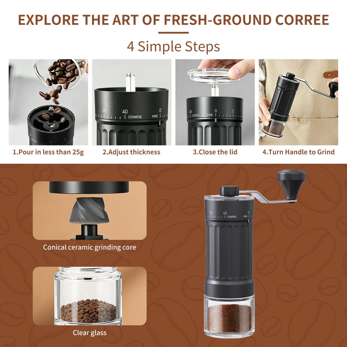 Manual Coffee Grinder 40 Adjustable Settings B2521
