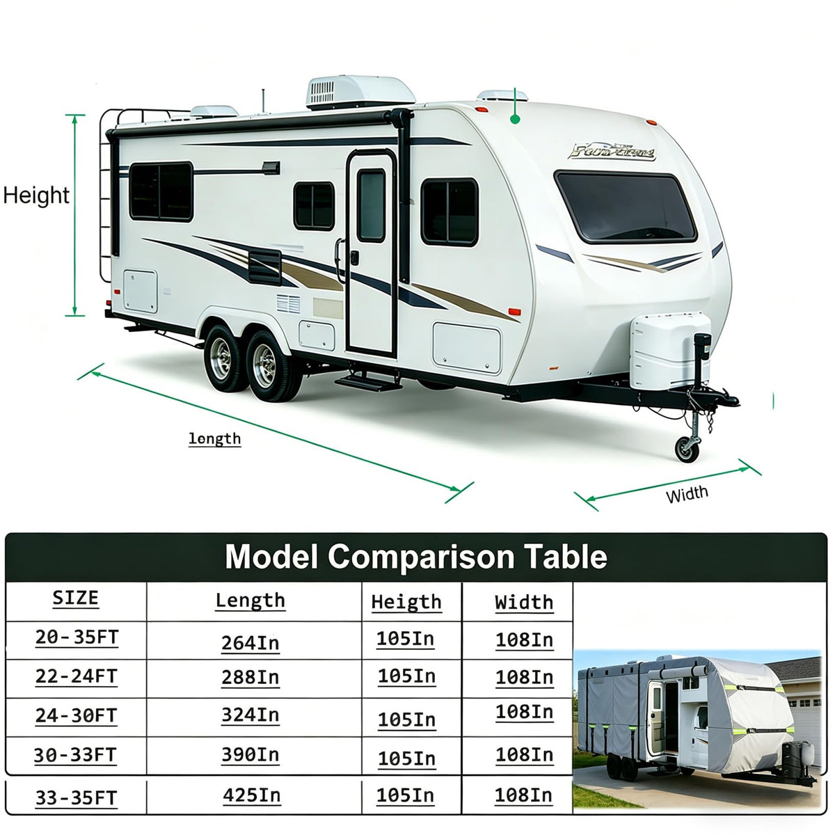 8 Layers 27'-30' Windproof Waterproof Rip-Stop RV Cover I8376