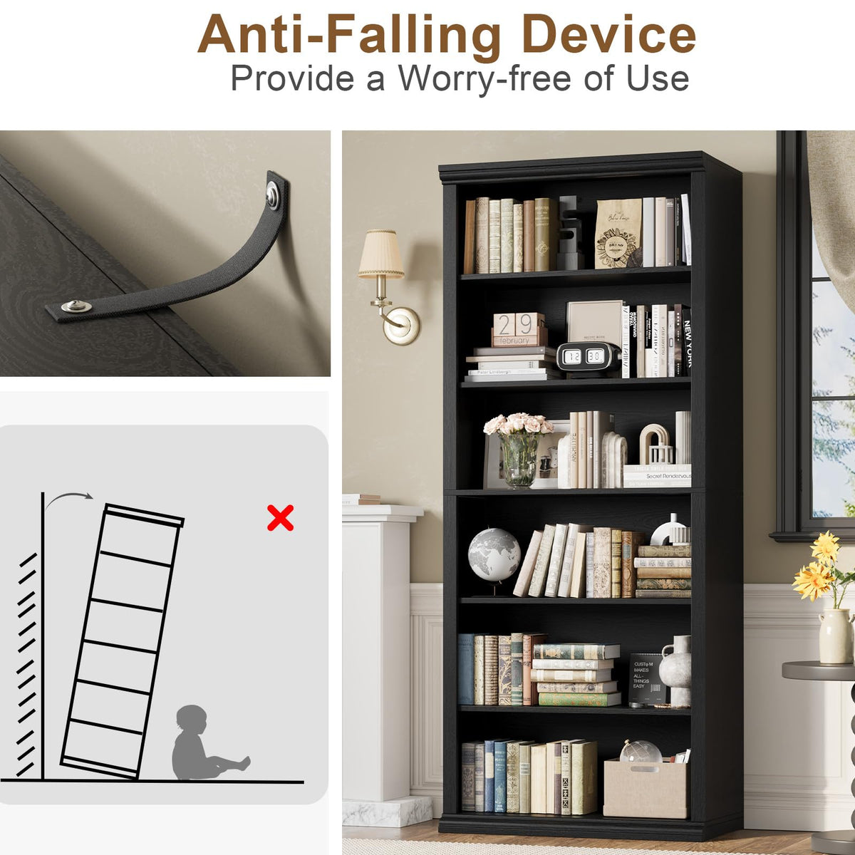Black Tall Bookshelf W89114