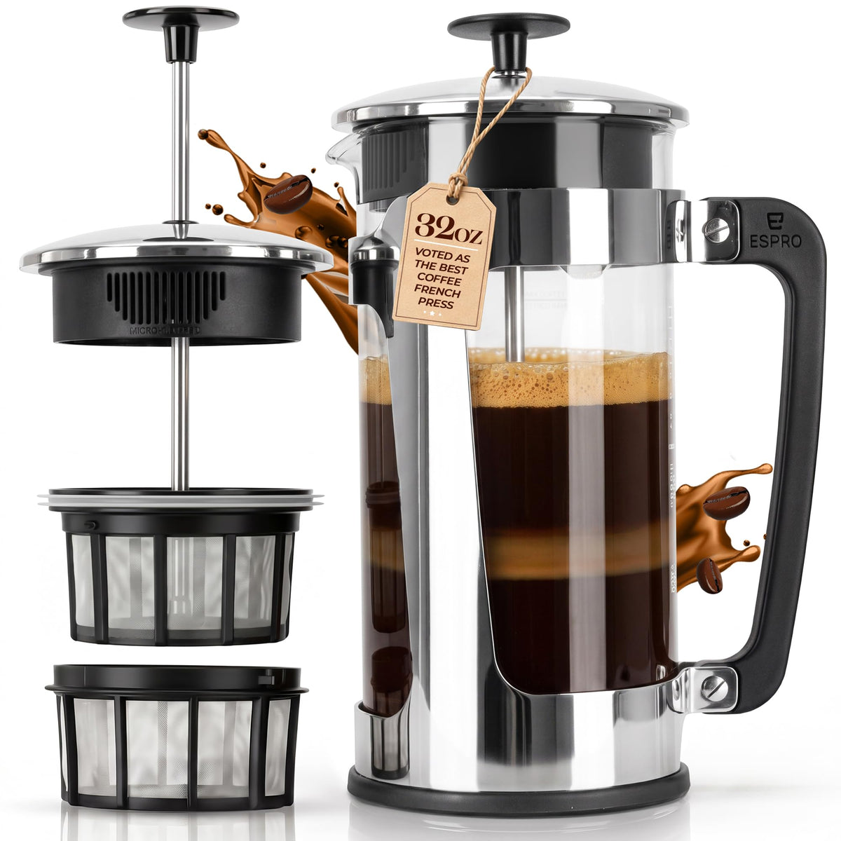 32oz Stainless Steel French Press Coffee Maker G448196