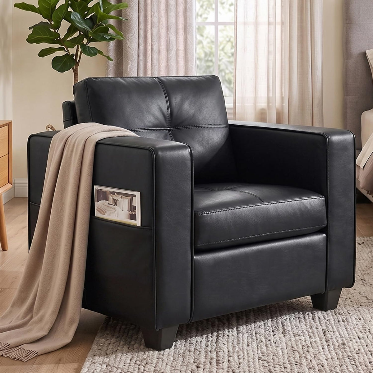 Black Faux Leather Oversized Tufted Accent Chair L37659