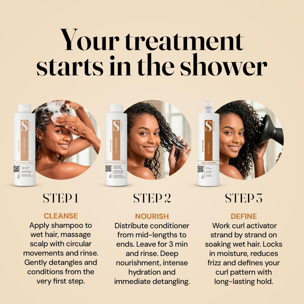 Curly Hair Shampoo Conditioner & Curl Cream Kit, 3x16.9oz Z319113