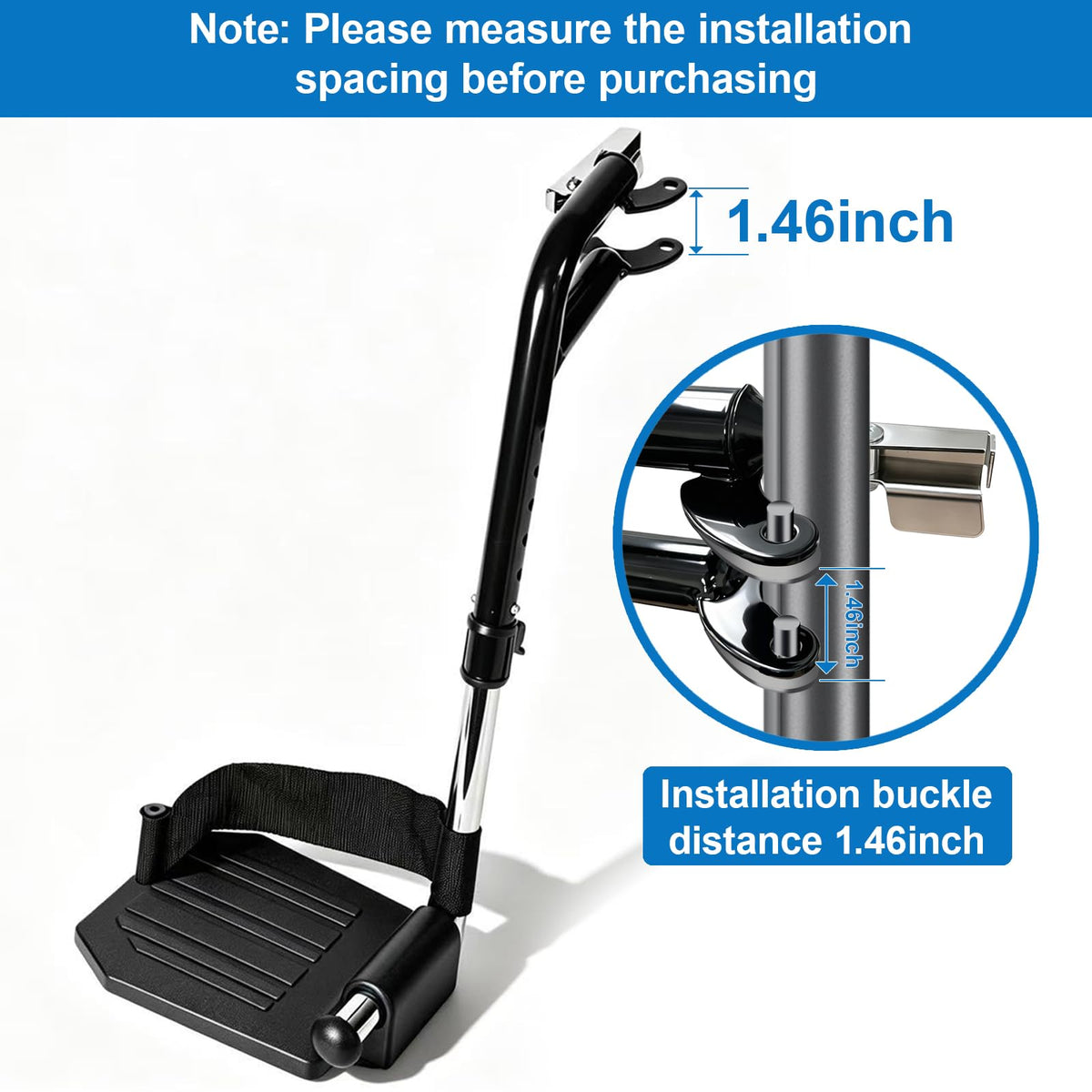 Black Wheelchair Footrest Replacement with Heel Loop F66220