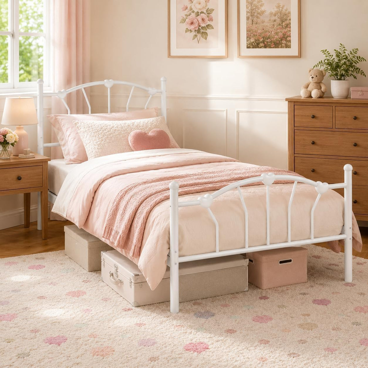 White Twin Metal Bed Frame C76686