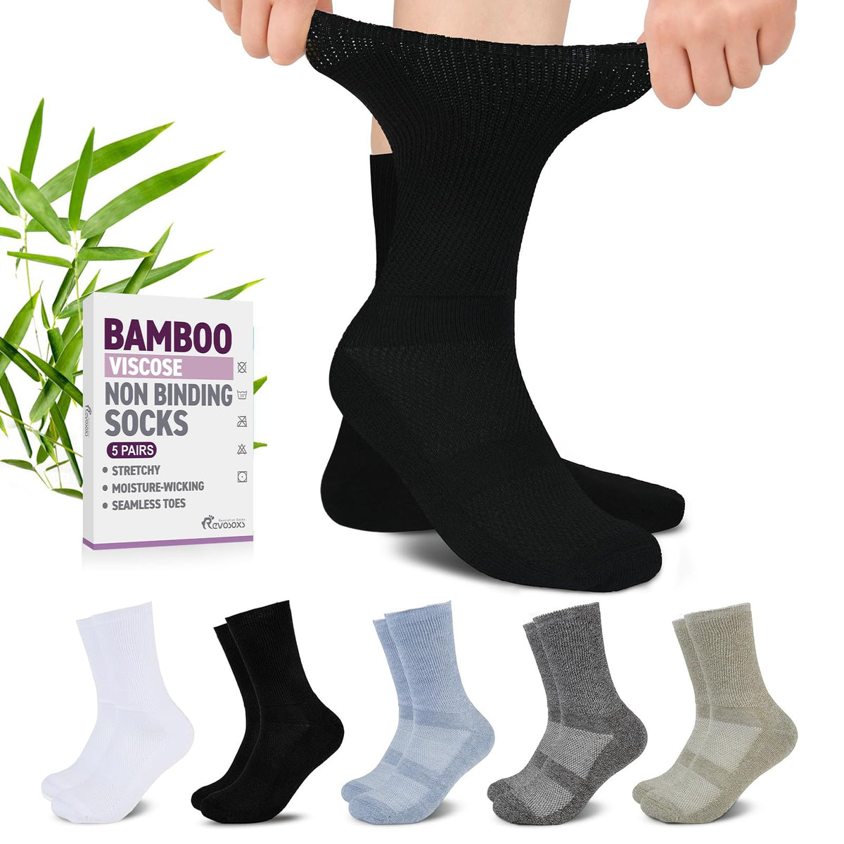 Bamboo Viscose Non-Binding Crew Socks with Seamless Toe S177