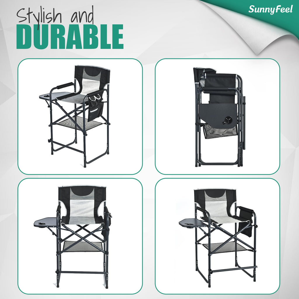 Tall Portable Folding Camping Chair with Side Table and Footrest W15154