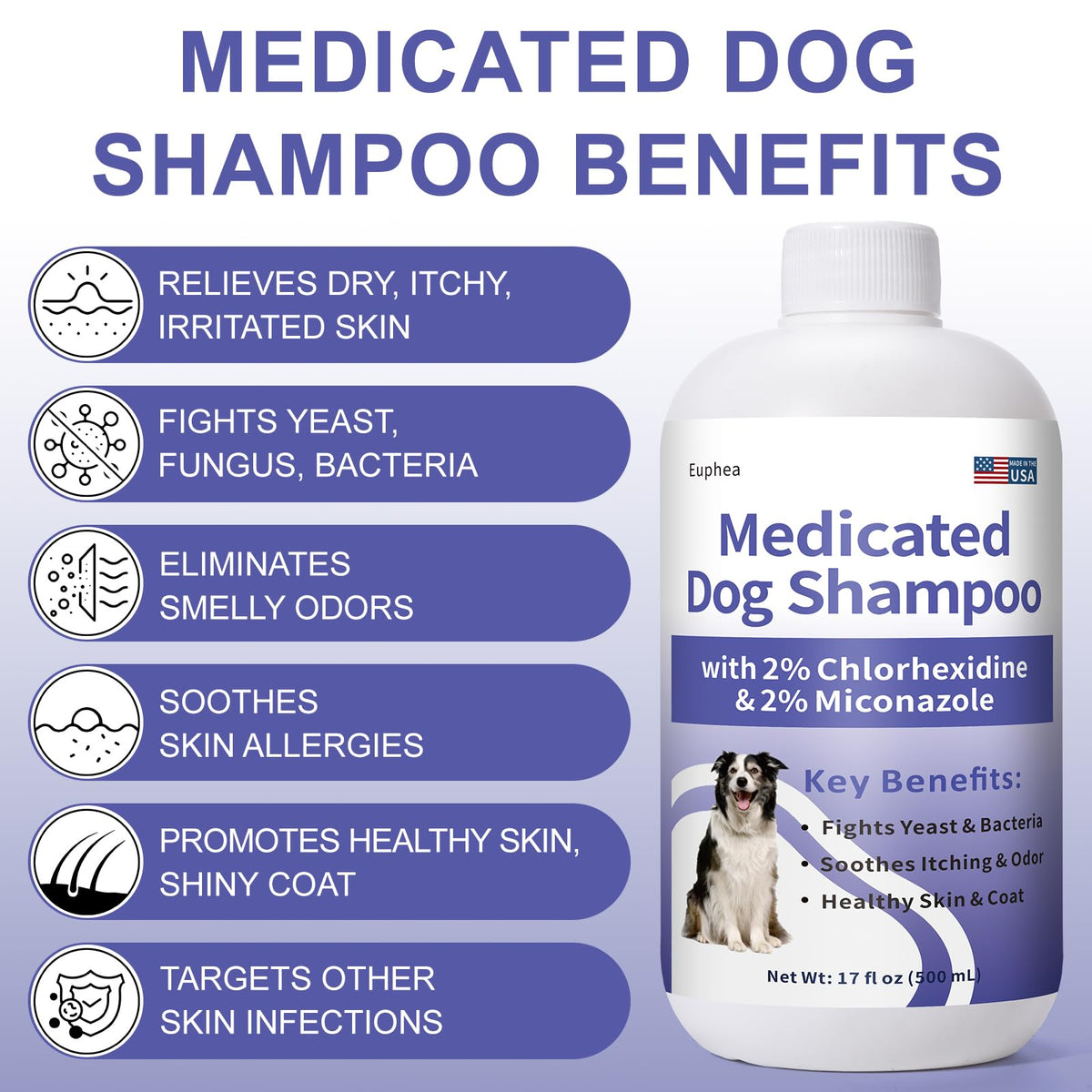 Medicated Dog Shampoo with 2% Miconazole & 2% Chlorhexidine 17 oz P510