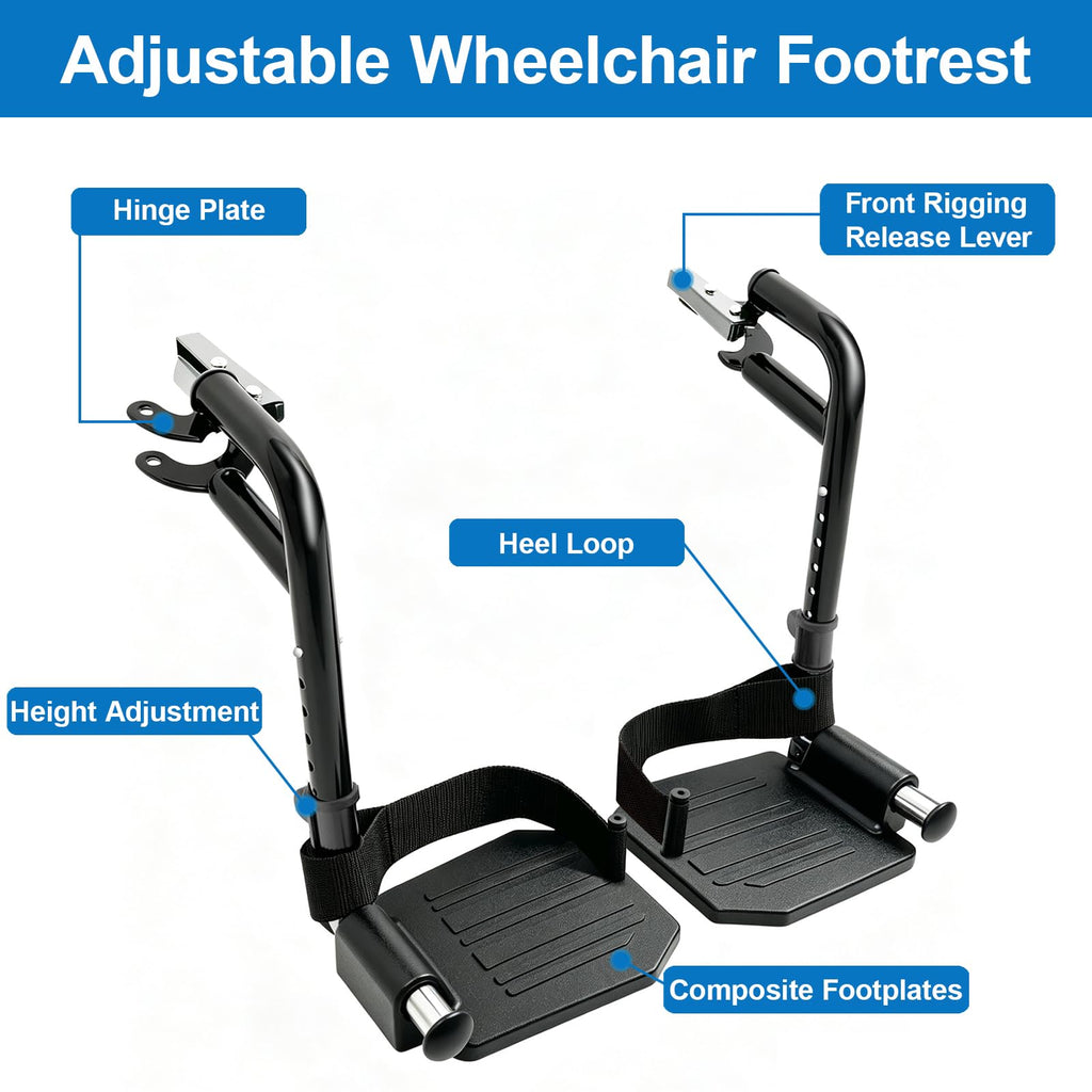 Black Wheelchair Footrest Replacement with Heel Loop F66220