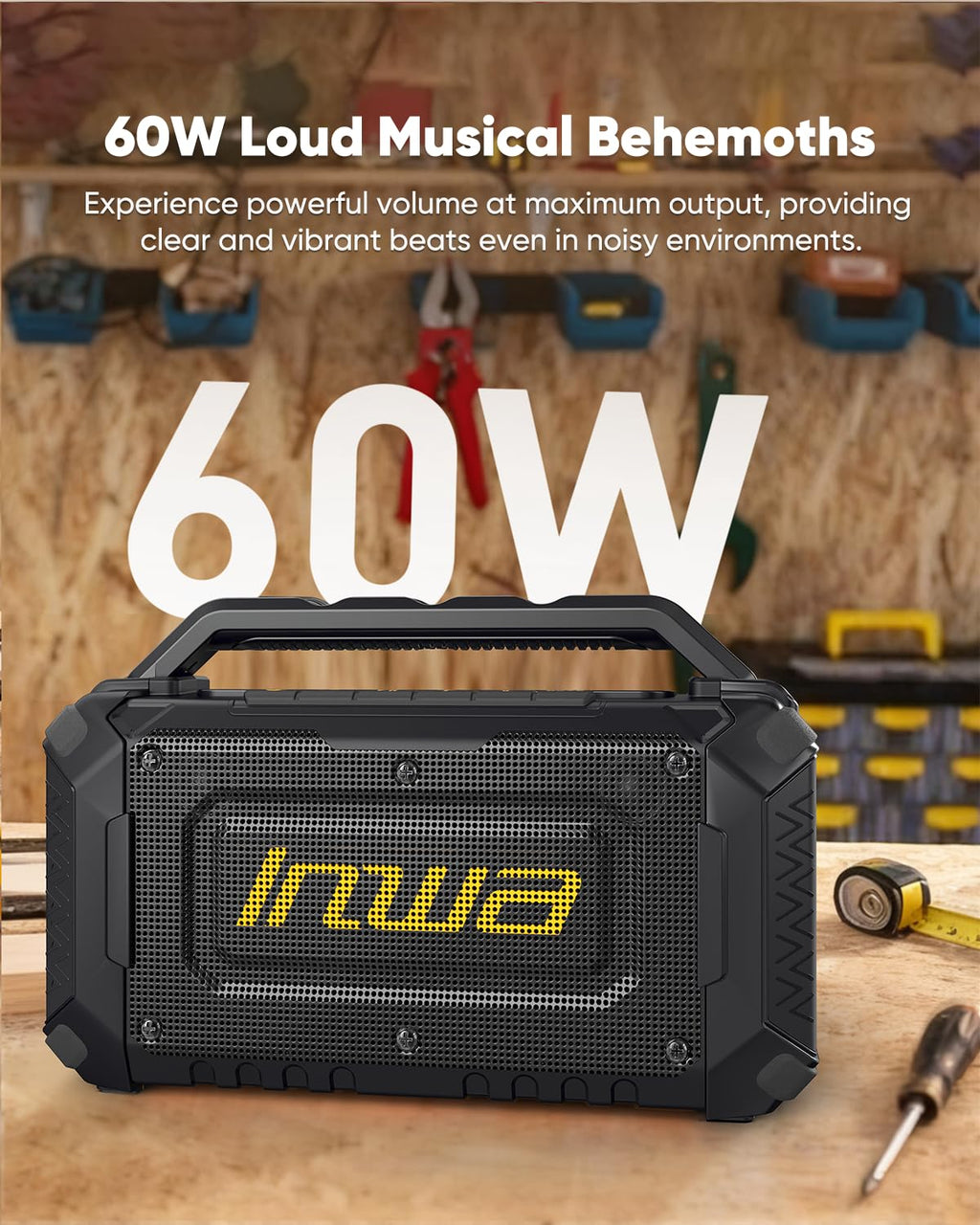 60W Portable Bluetooth Jobsite Speaker with RGB Lights V92661