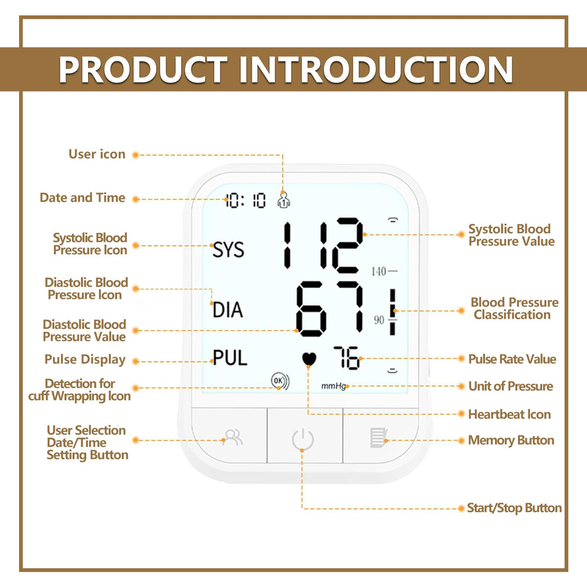 Upper Arm Blood Pressure Monitor, Automatic Digital with Voice Broadcast & Irregular Heartbeat Detection, Backlit LED Display, Adjustable Cuff 8.66-16.5'', 2x99 Memory & Guest Mode, AAA & Type-C O711