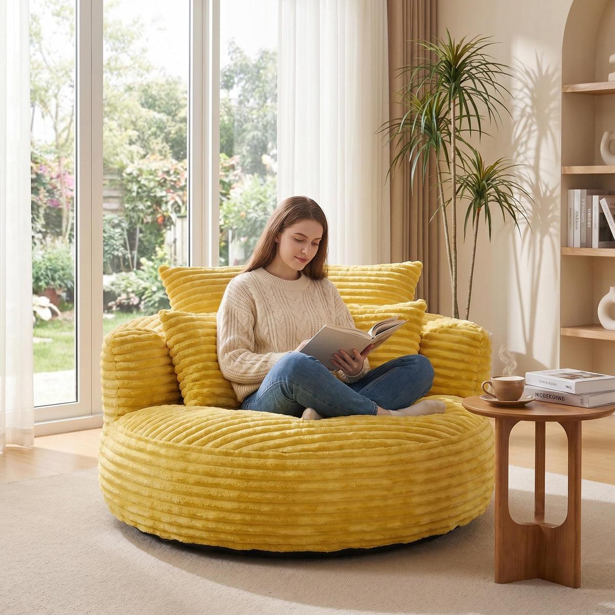 Oversized Corduroy Bean Bag Chair with 3 Pillows G1035