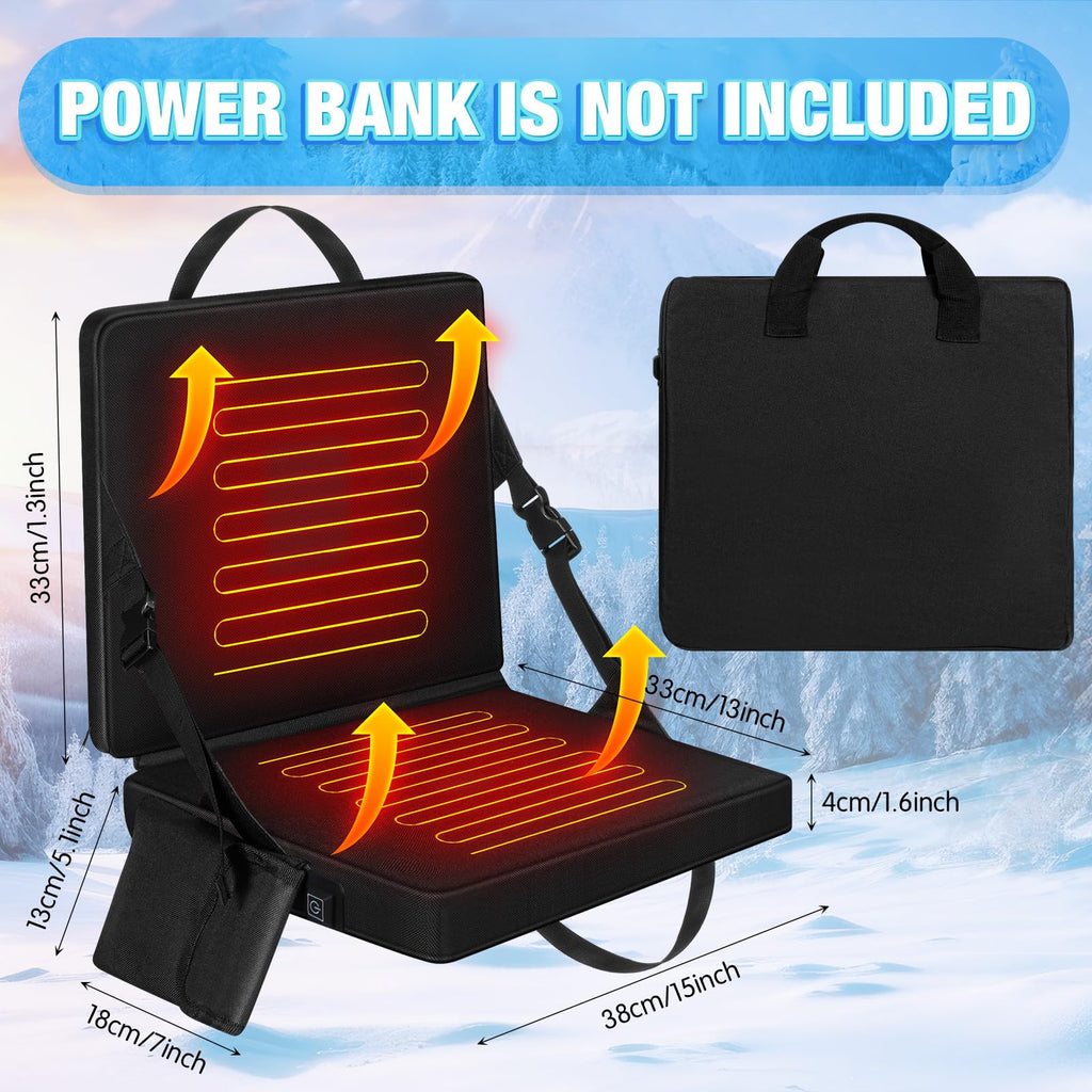 2 Pcs Portable Foldable Heated Seat Cushion USB Powered 3 Mode Adjustable Pad with Pocket B569213