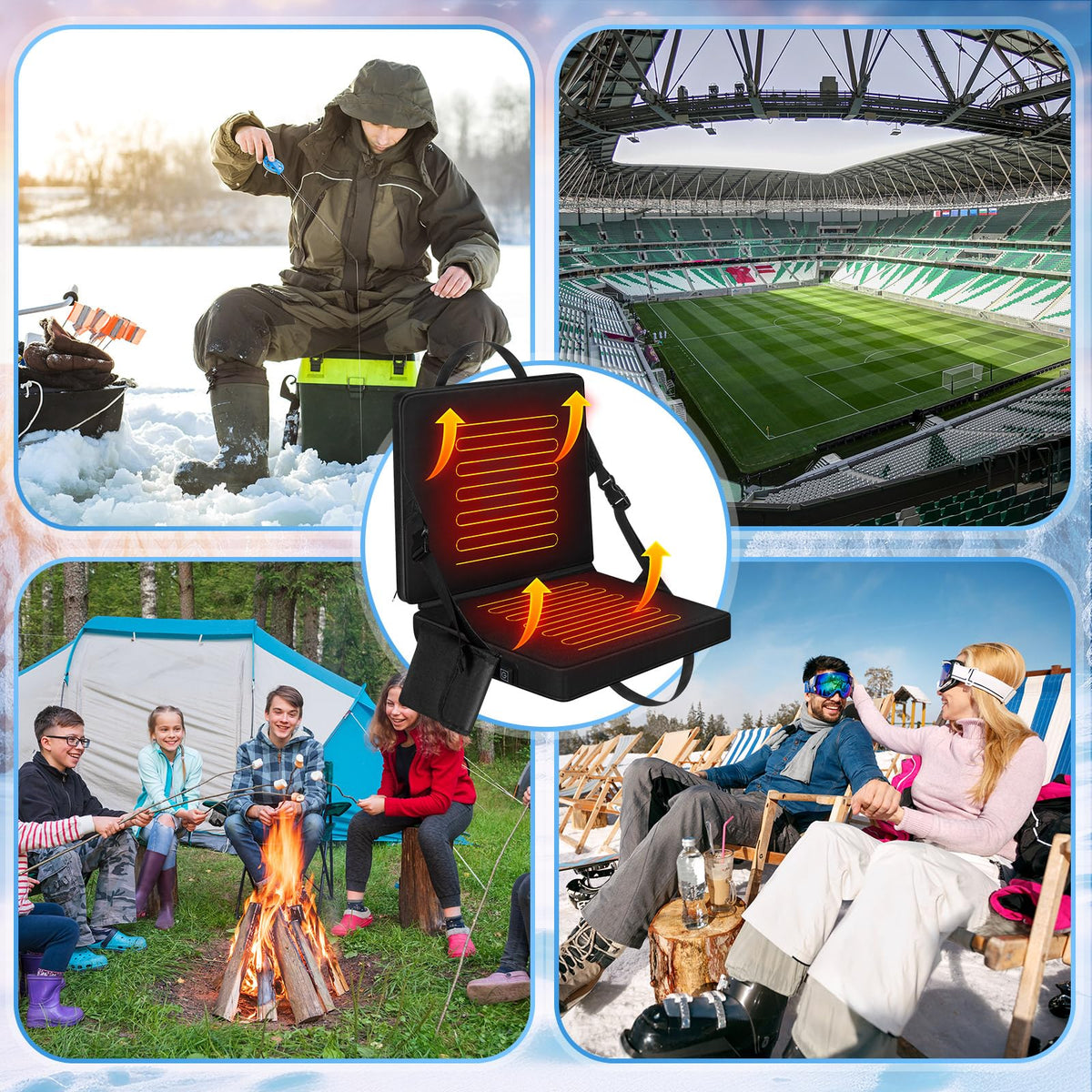 2 Pcs Portable Foldable Heated Seat Cushion USB Powered 3 Mode Adjustable Pad with Pocket B569213