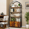 Arched 71 Inch Tall 5 Tier Wood and Metal Bookshelf with Storage Cabinet K5680