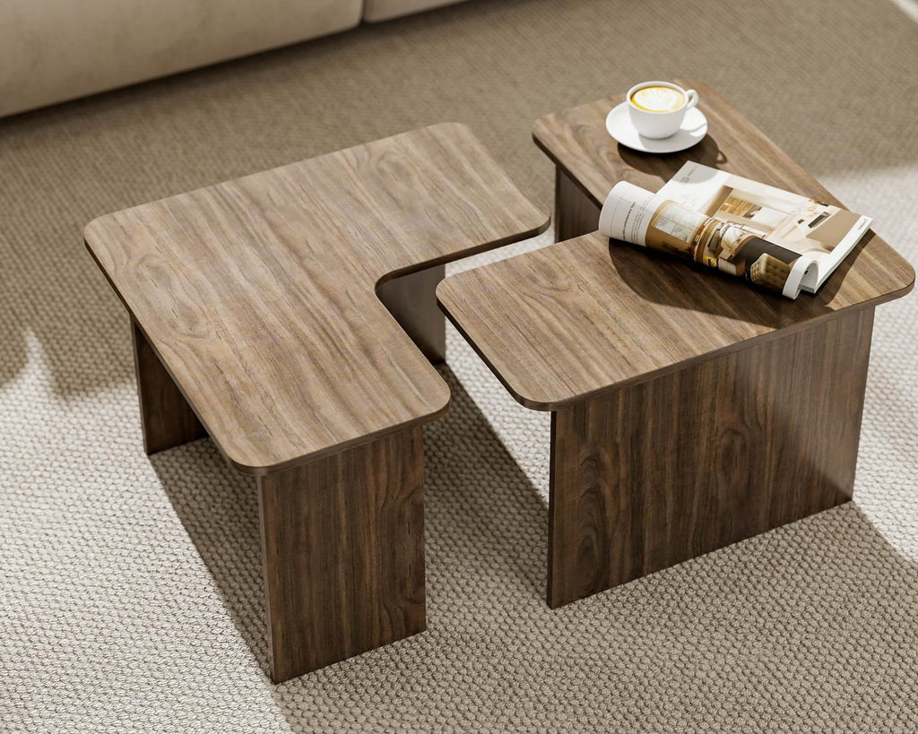 L Shaped Nesting Coffee Table Set of 2 Walnut Q401713