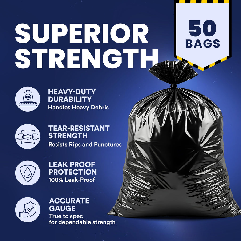 42 Gallon 3.0 Mil Black Heavy Duty Trash Bags 50 Count R22711