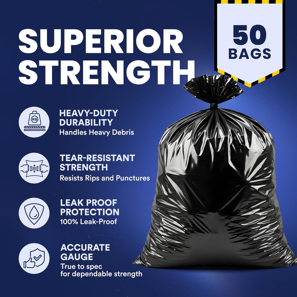 42 Gallon 3.0 Mil Black Heavy Duty Trash Bags 50 Count R22711