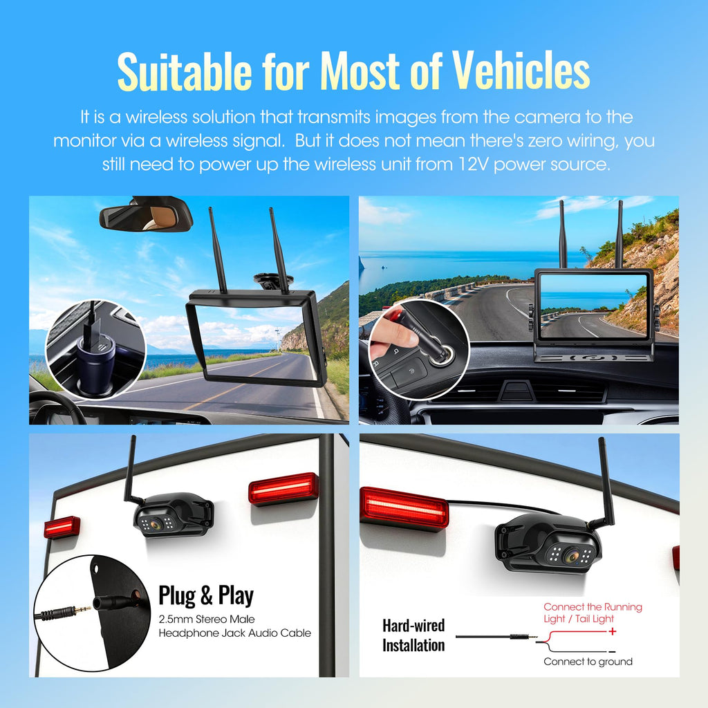 7" Wireless Backup Camera System with DVR Split Screen Monitor V27037