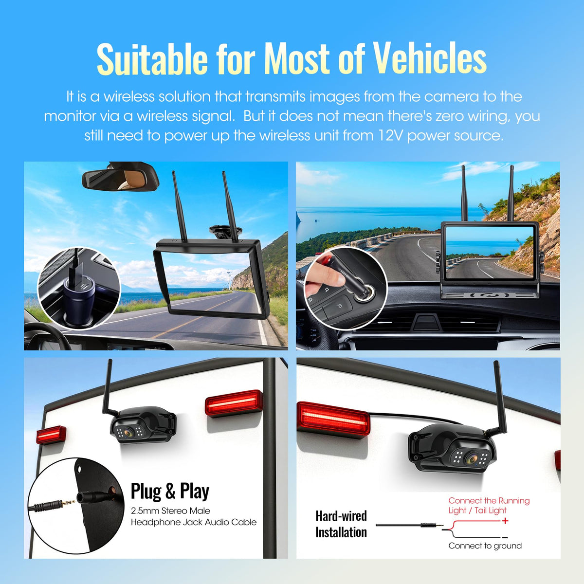 7" Wireless Backup Camera System with DVR Split Screen Monitor V27037