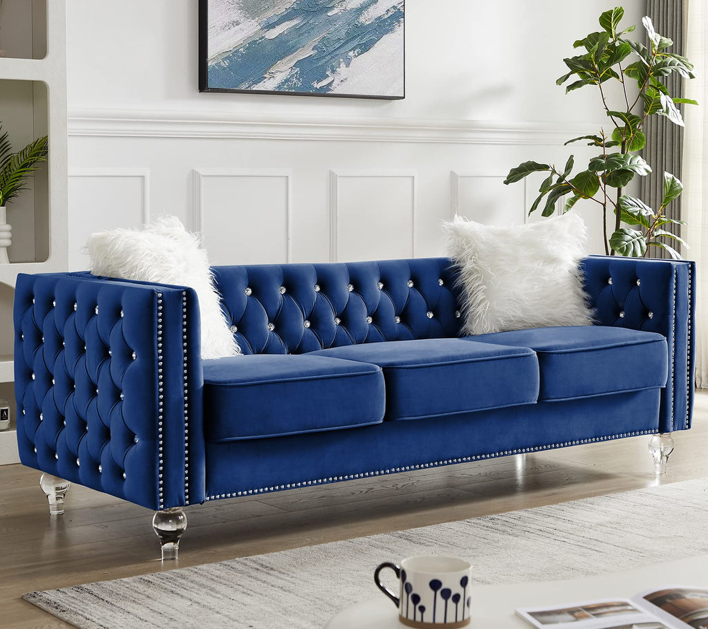 Velvet 3 Seater Sofa Couch with Nailhead and Acrylic Legs X475713
