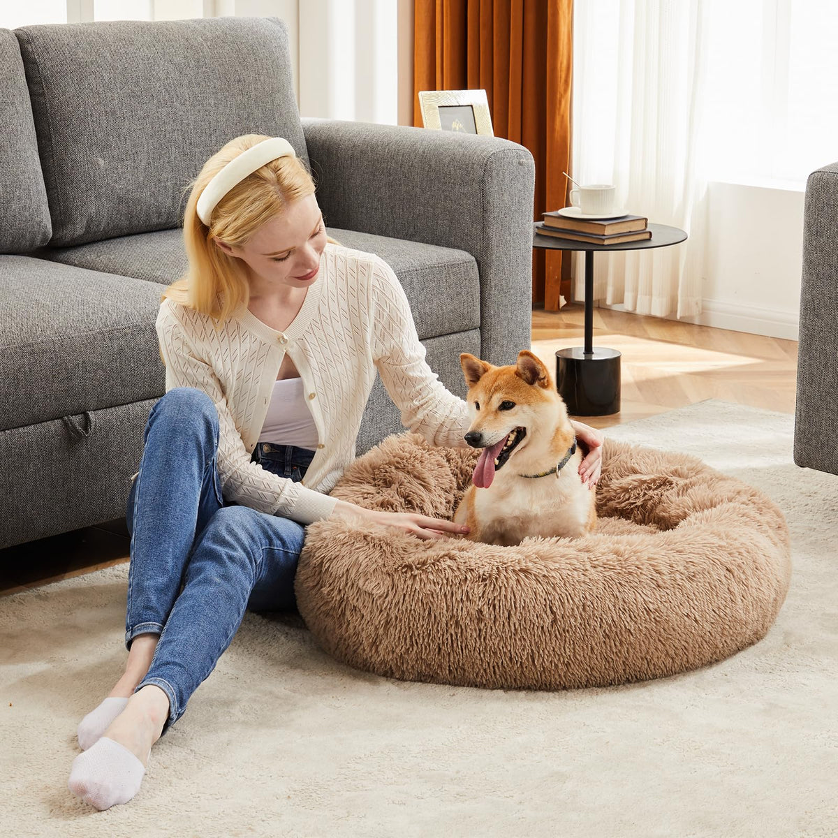 30.7 Inch Fluffy Faux Fur Plush Dog Bed V281