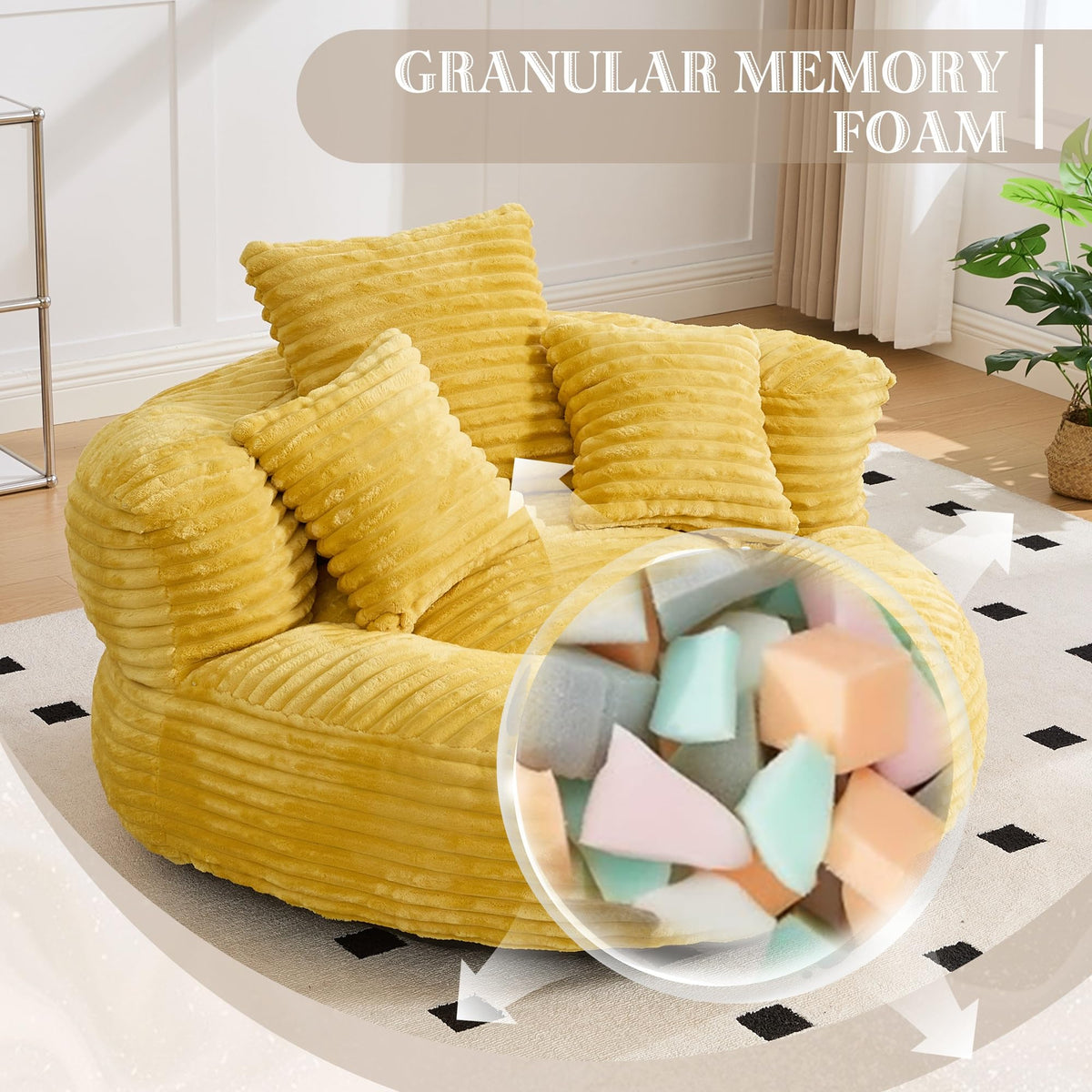 Oversized Corduroy Bean Bag Chair with 3 Pillows G1035