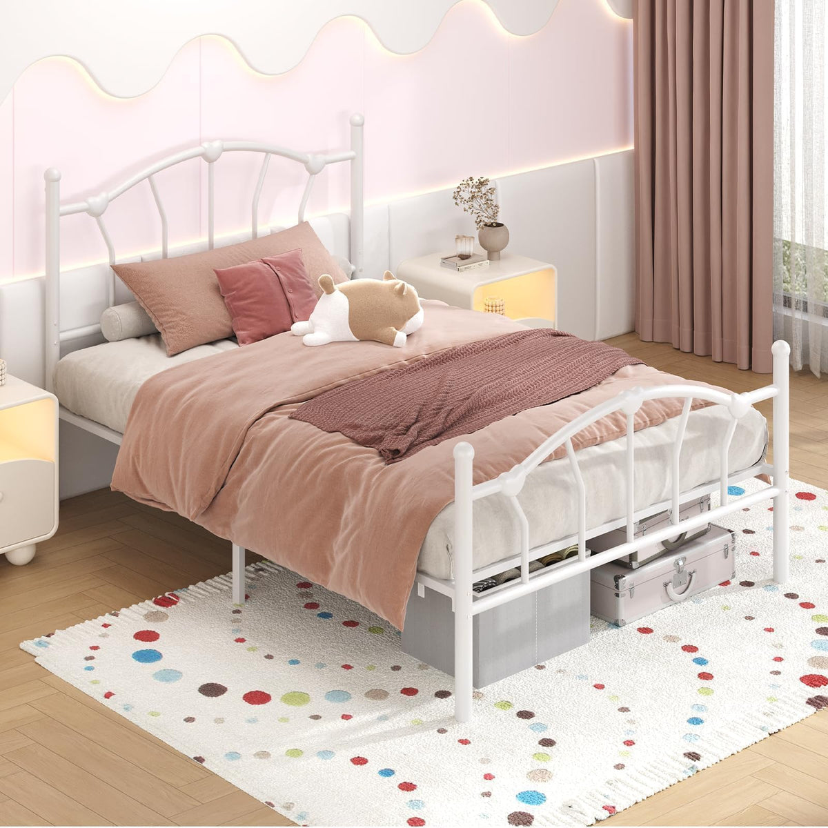 White Twin Metal Bed Frame C76686