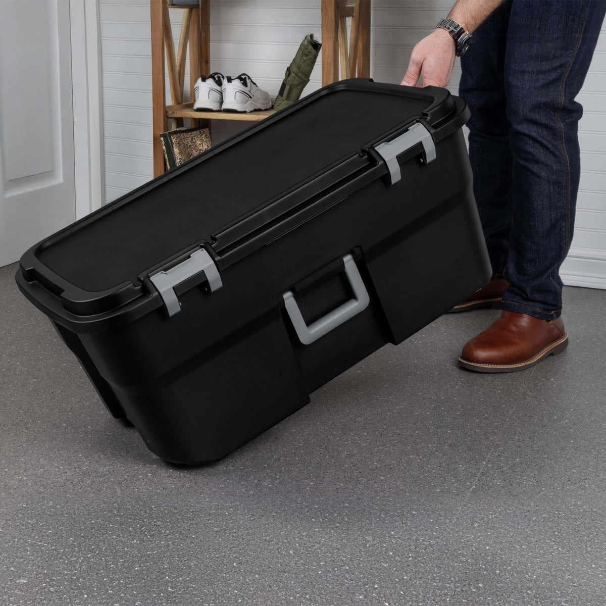 Black 22 Gallon Wheeled Plastic Storage Trunk C307