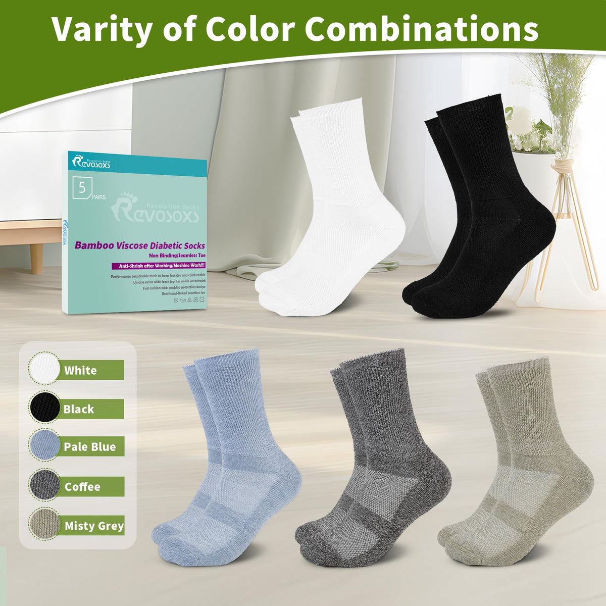 Bamboo Viscose Non-Binding Crew Socks with Seamless Toe S177