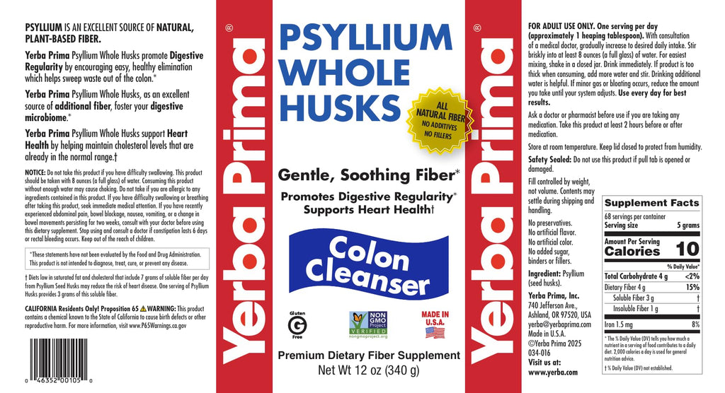 12 oz Psyllium Whole Husks Dietary Fiber J32799