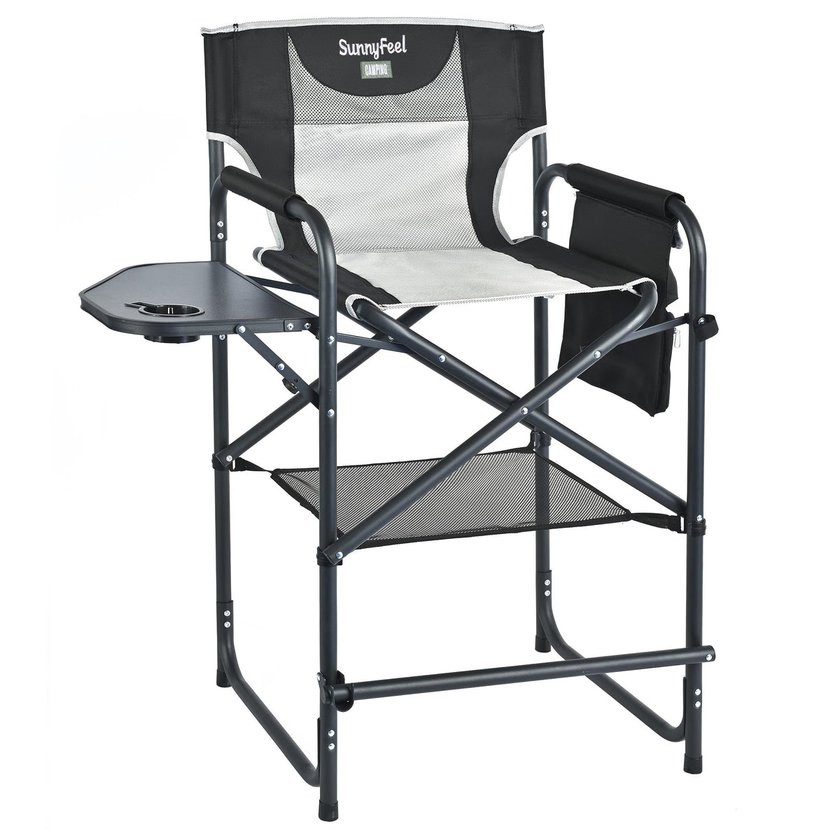Tall Portable Folding Camping Chair with Side Table and Footrest W15154