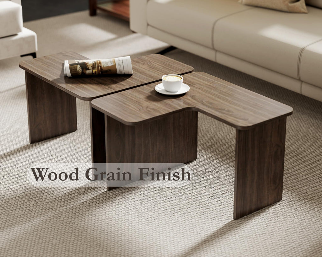 L Shaped Nesting Coffee Table Set of 2 Walnut Q401713