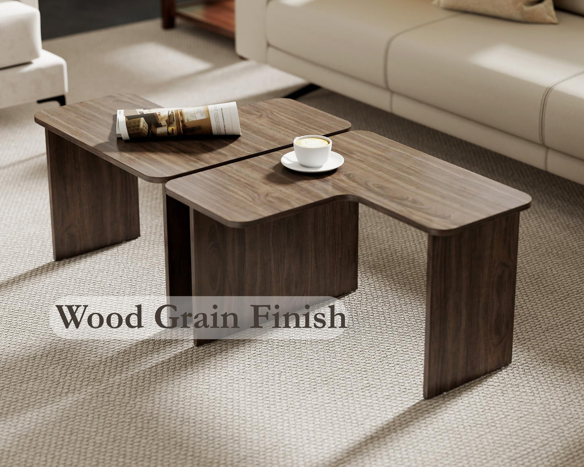 L Shaped Nesting Coffee Table Set of 2 Walnut Q401713