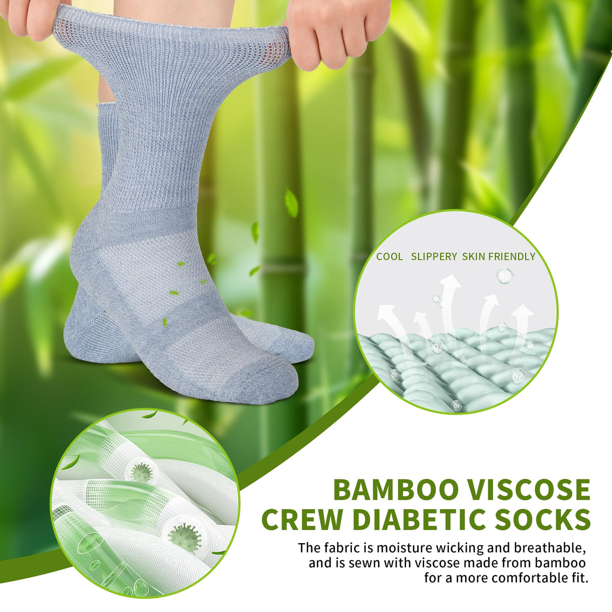 Bamboo Viscose Non-Binding Crew Socks with Seamless Toe S177