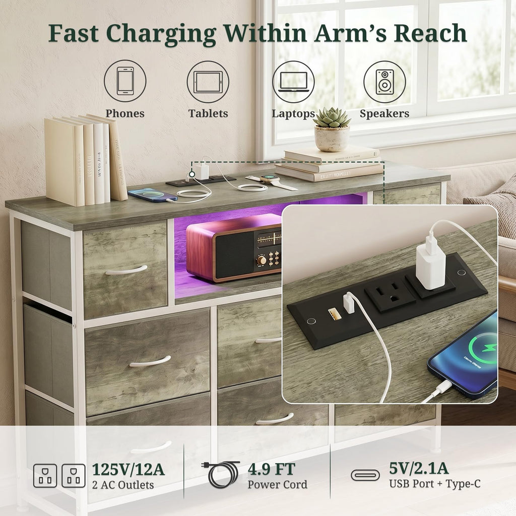 8 Drawer TV Stand with Charging Station J2339