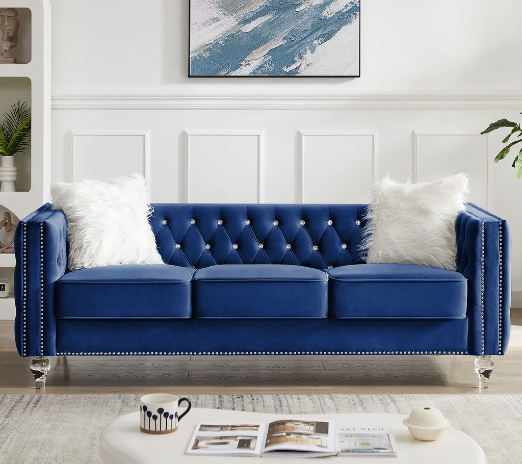 Velvet 3 Seater Sofa Couch with Nailhead and Acrylic Legs X475713