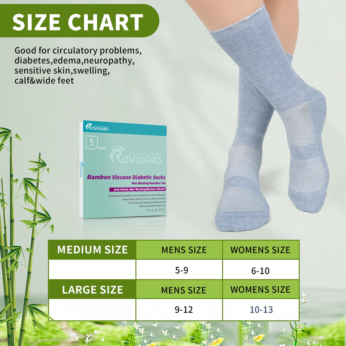 Bamboo Viscose Non-Binding Crew Socks with Seamless Toe S177