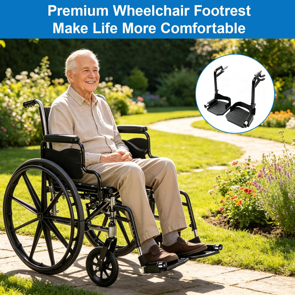 Black Wheelchair Footrest Replacement with Heel Loop F66220