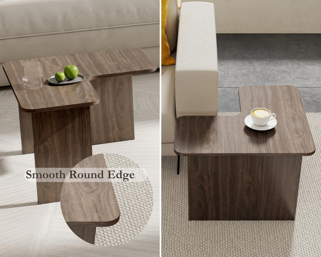 L Shaped Nesting Coffee Table Set of 2 Walnut Q401713