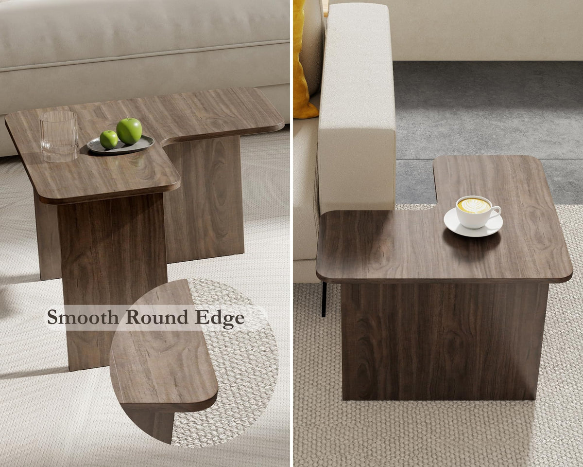 L Shaped Nesting Coffee Table Set of 2 Walnut Q401713
