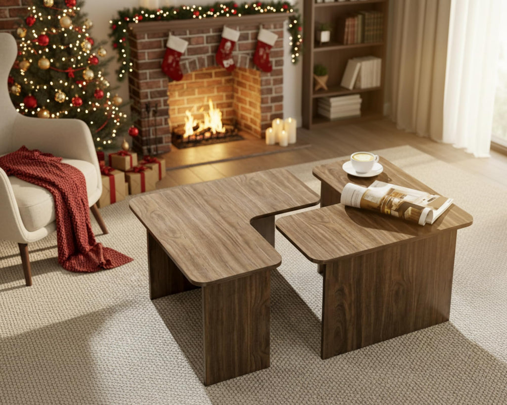 L Shaped Nesting Coffee Table Set of 2 Walnut Q401713