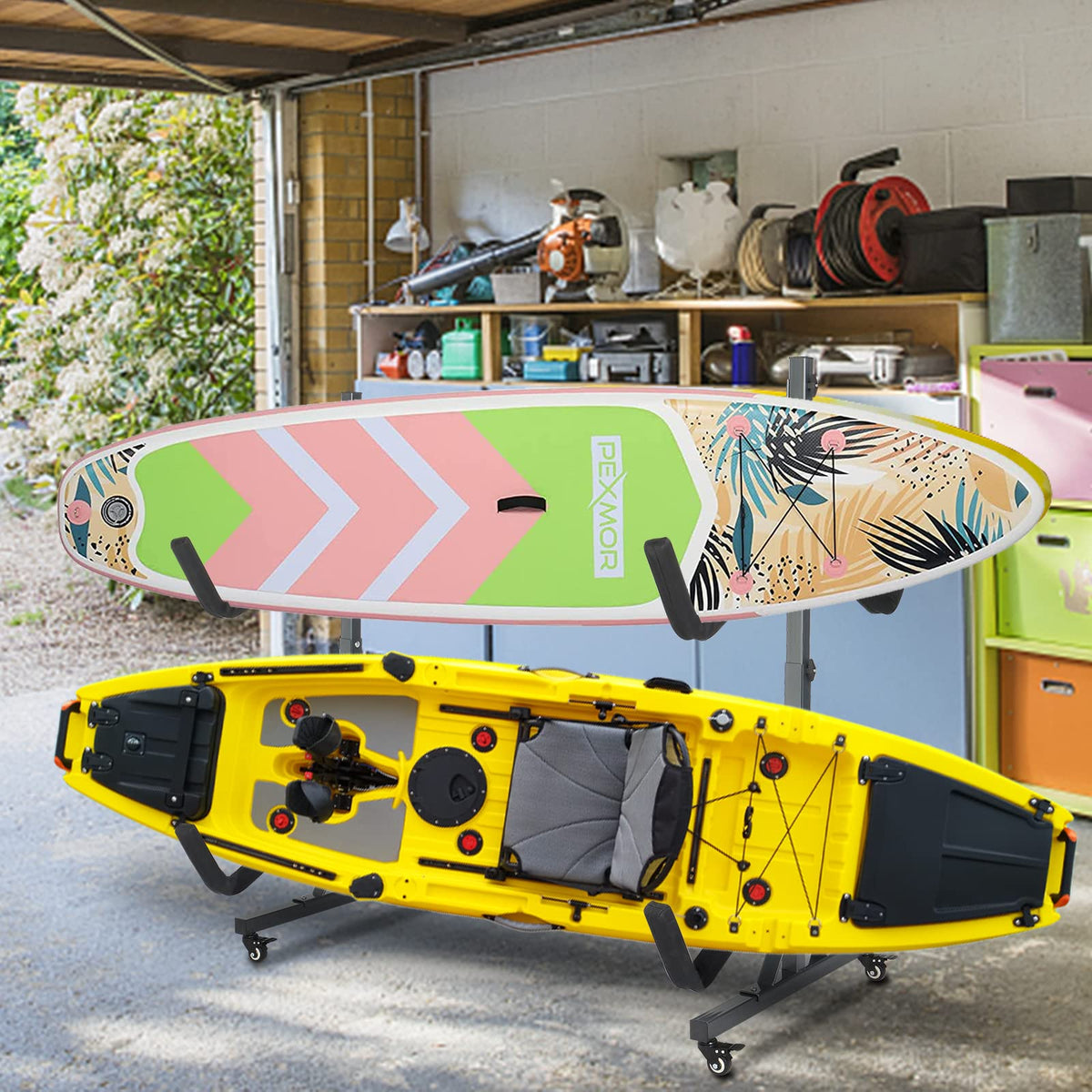 Freestanding Kayak Storage Rack with Lockable Wheels A141
