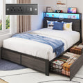 Twin Size Metal Bed Frame with Storage Headboard and Drawers V600