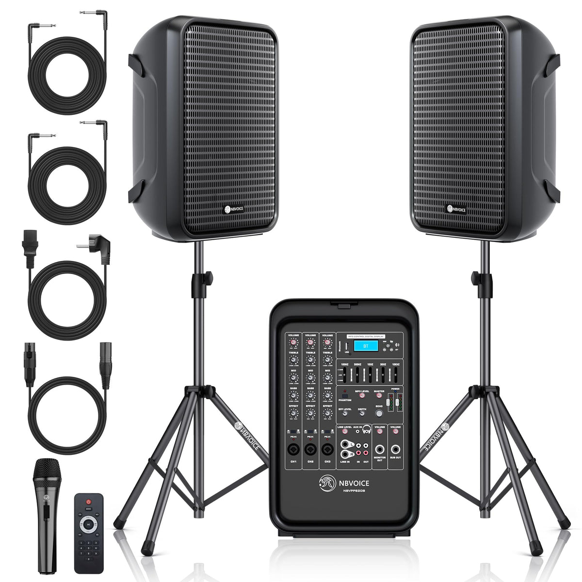 Portable All-in-One 2-Way PA System with 8-Channel Mixer H7124