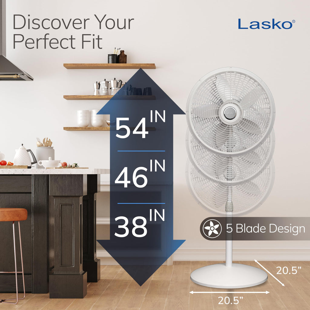 Oscillating Pedestal Fan with Adjustable Height and 3 Cooling Speeds, 18", White V80300