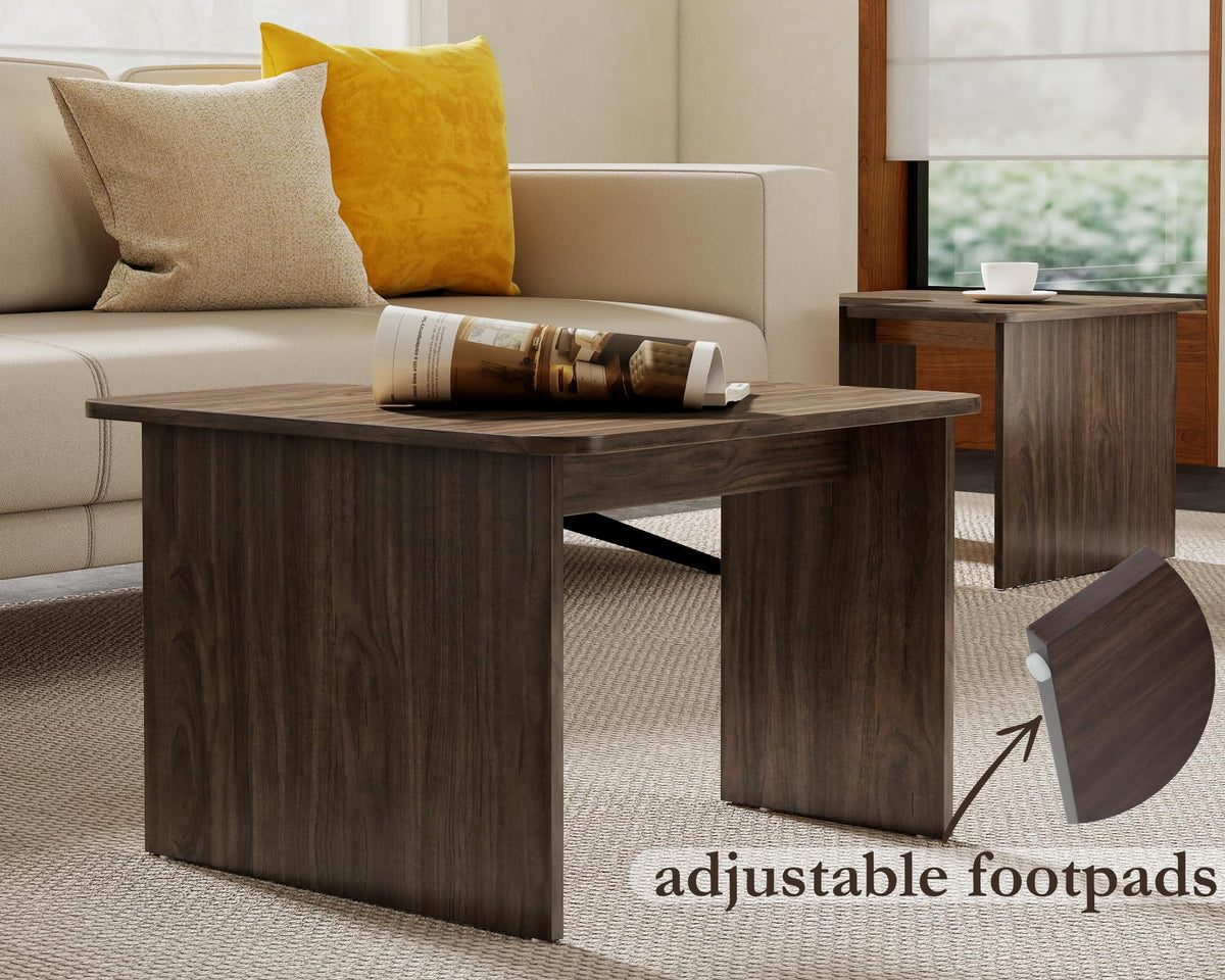 L Shaped Nesting Coffee Table Set of 2 Walnut Q401713