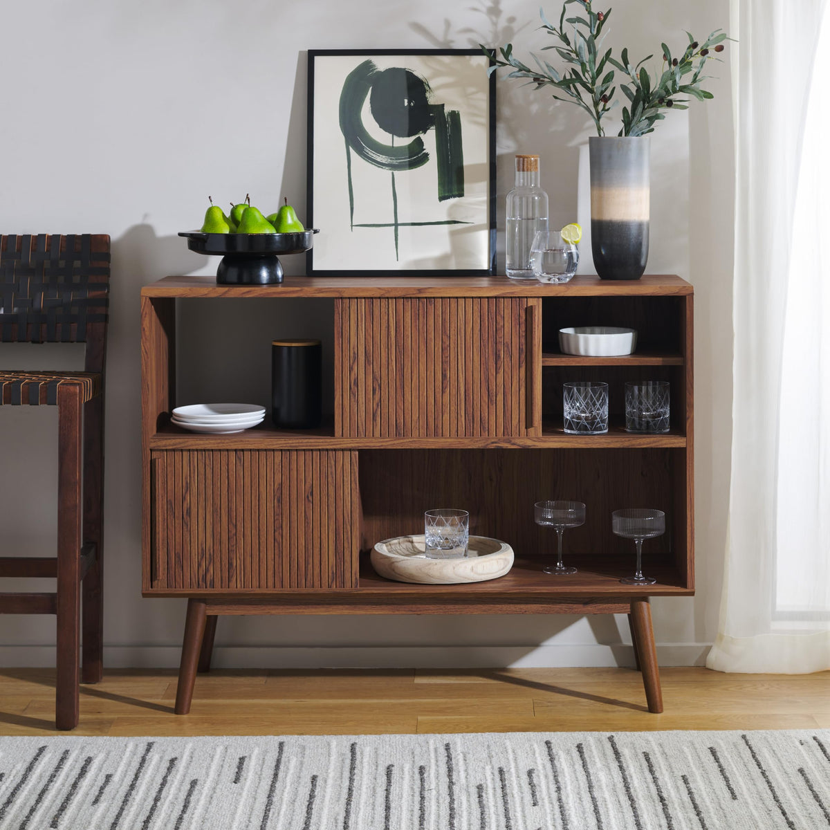 Walnut Brown TV Stand with Sliding Door N1754