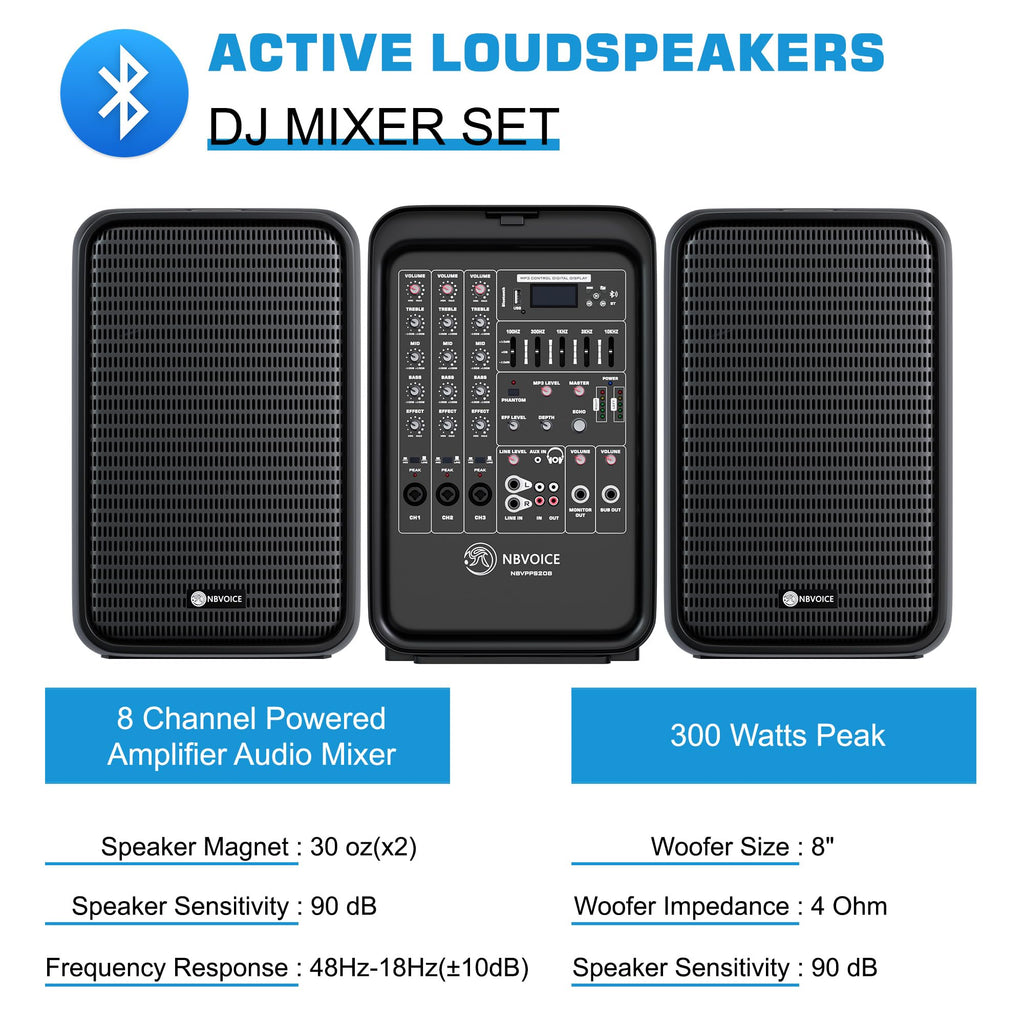 Portable All-in-One 2-Way PA System with 8-Channel Mixer H7124