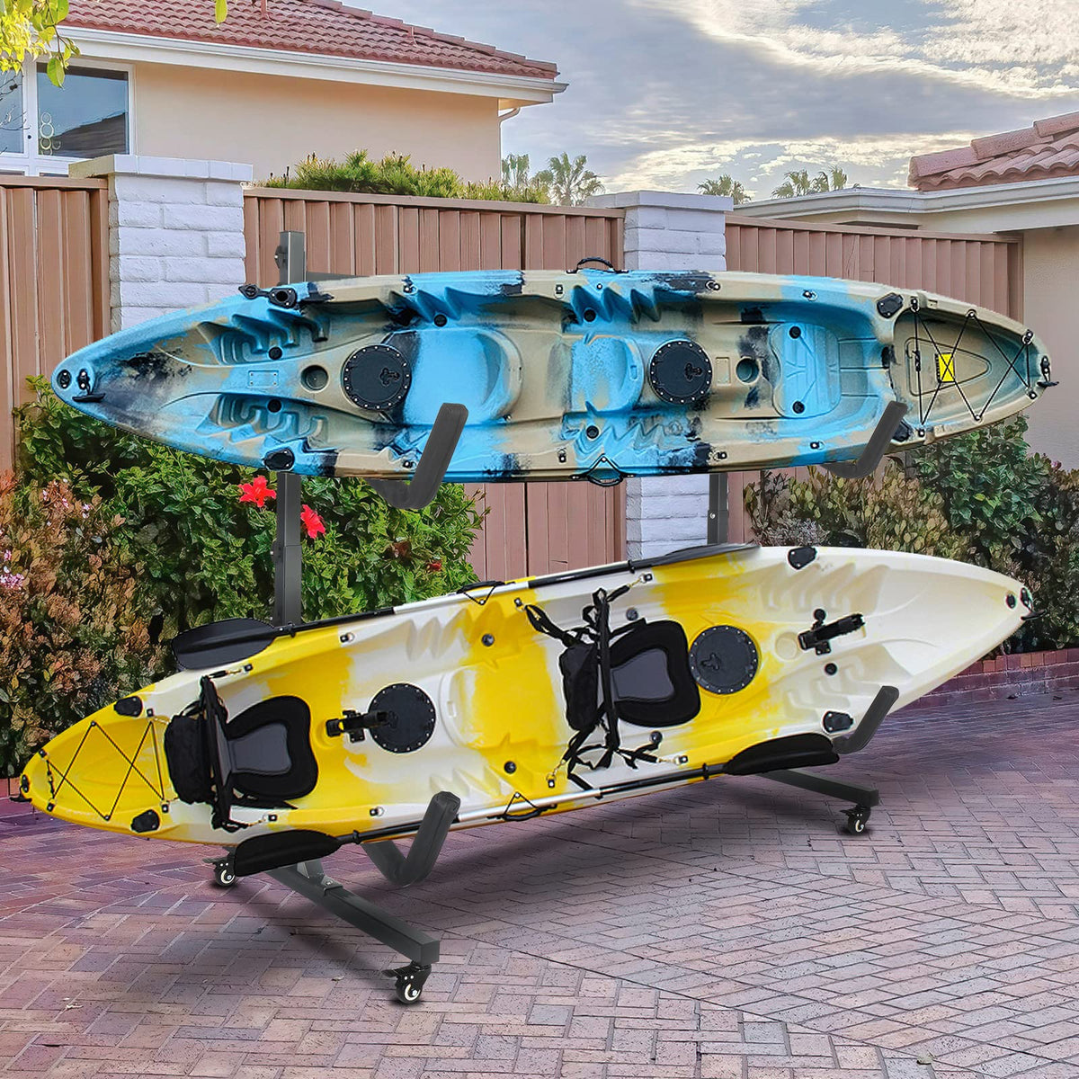 Freestanding Kayak Storage Rack with Lockable Wheels A141