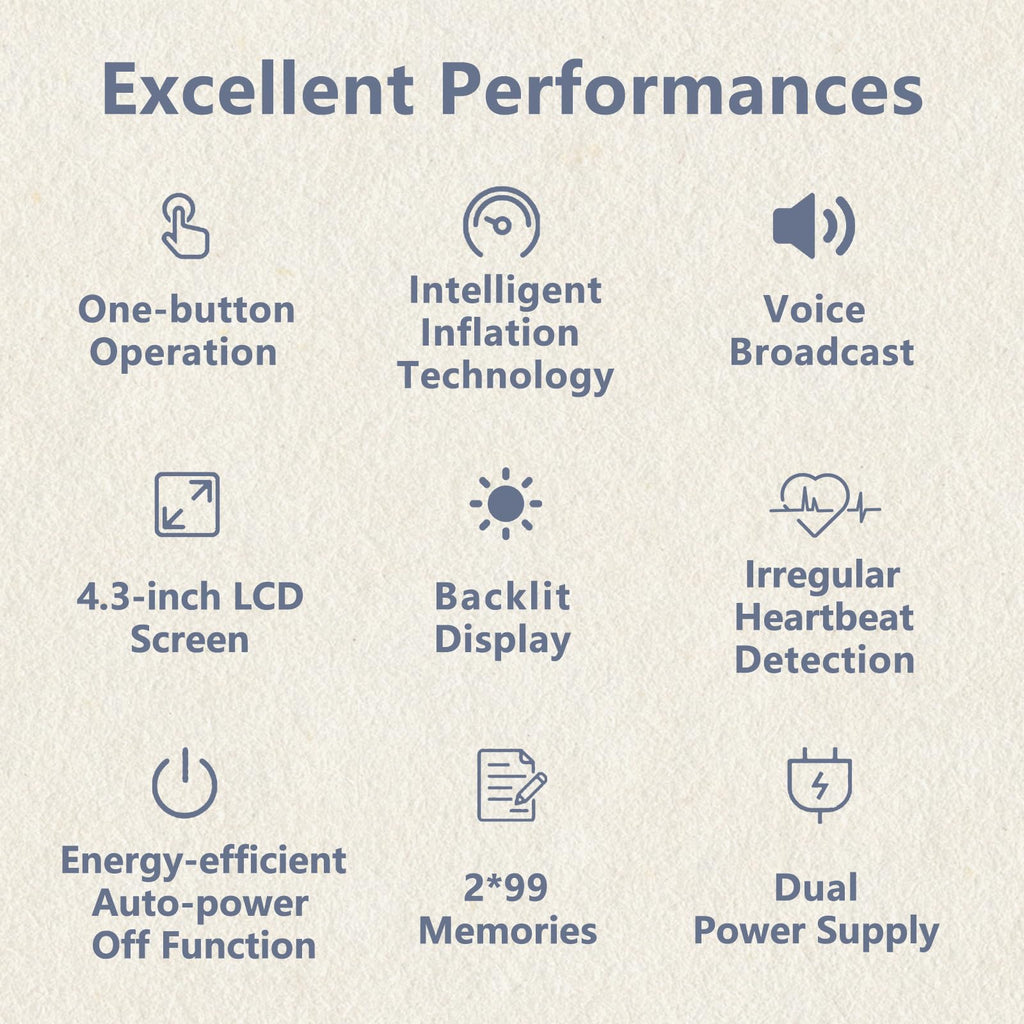 Upper Arm Blood Pressure Monitor, Automatic Digital with Voice Broadcast & Irregular Heartbeat Detection, Backlit LED Display, Adjustable Cuff 8.66-16.5'', 2x99 Memory & Guest Mode, AAA & Type-C O711